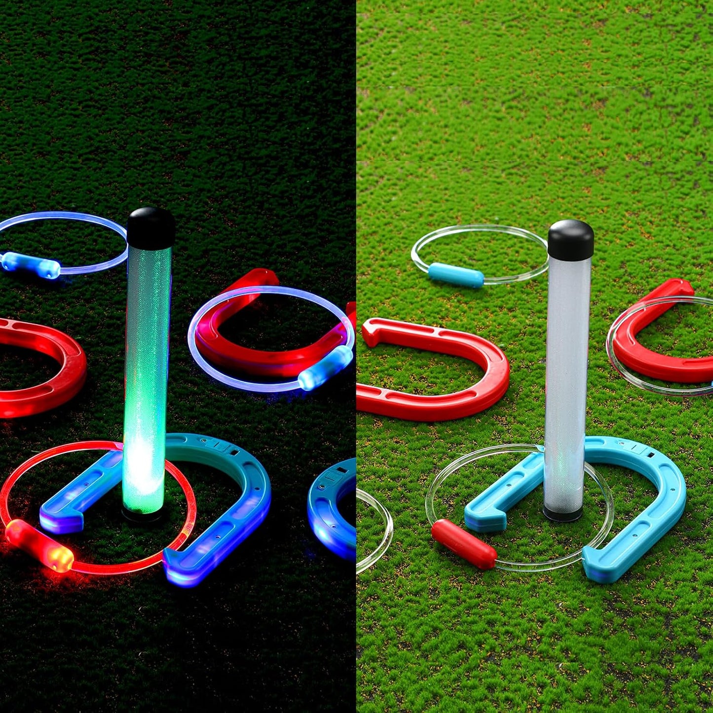 Set lanzamiento anillos LED 12 pzas rojo azul verde patio