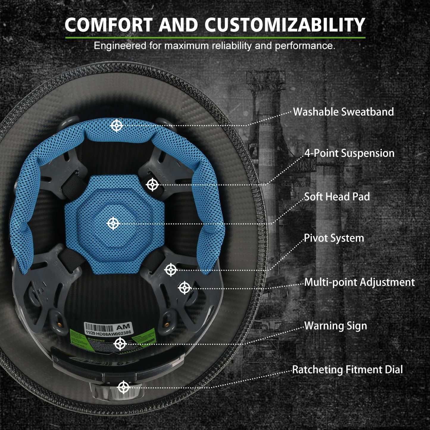 Casco fibra carbono ala completa OSHA ANSI hombre con