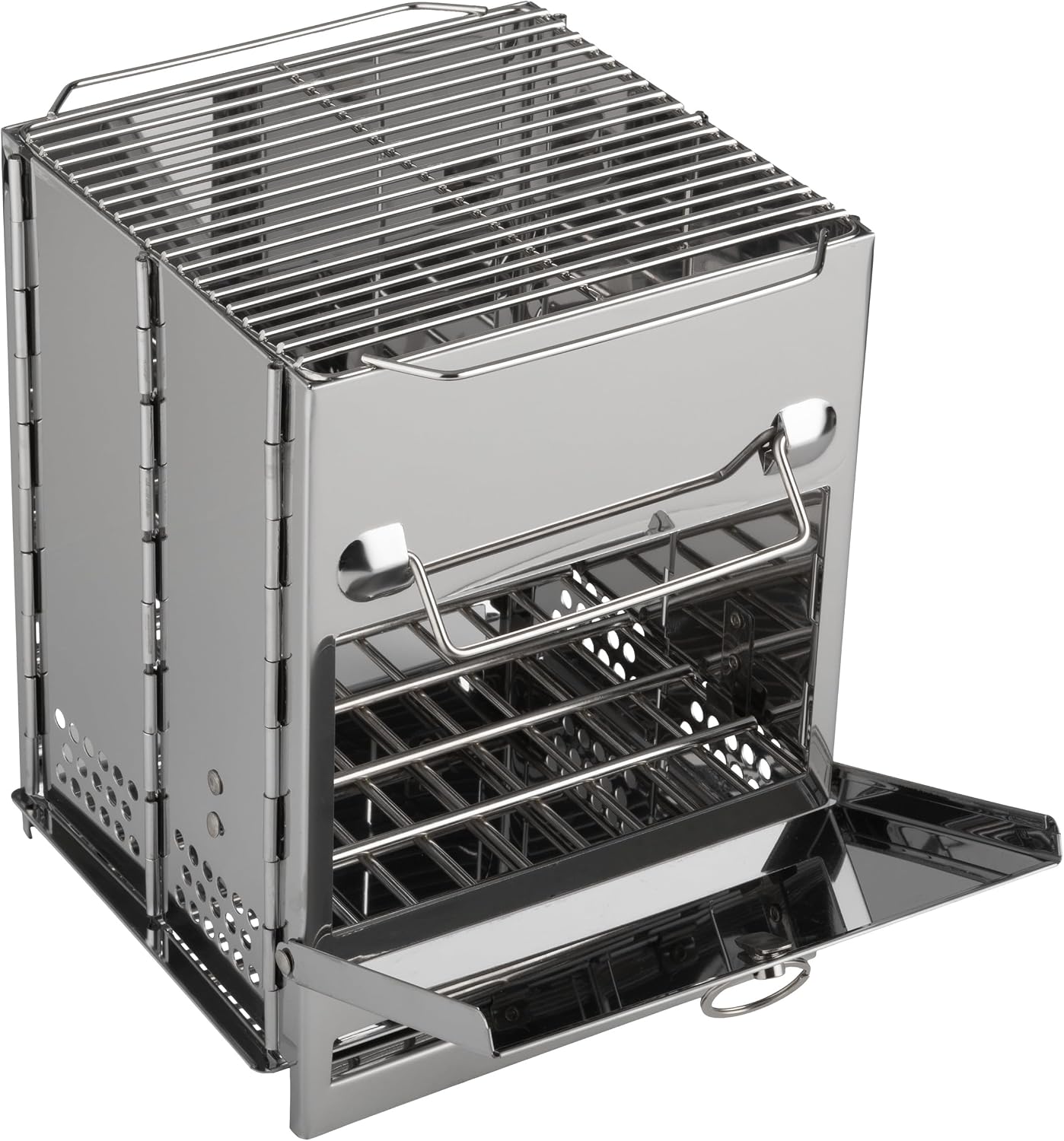 Estufa de leña acero inox parrilla portátil camping bushcraft