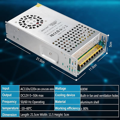 Fuente alimentación 12V 600W AC110/220V para tira LED