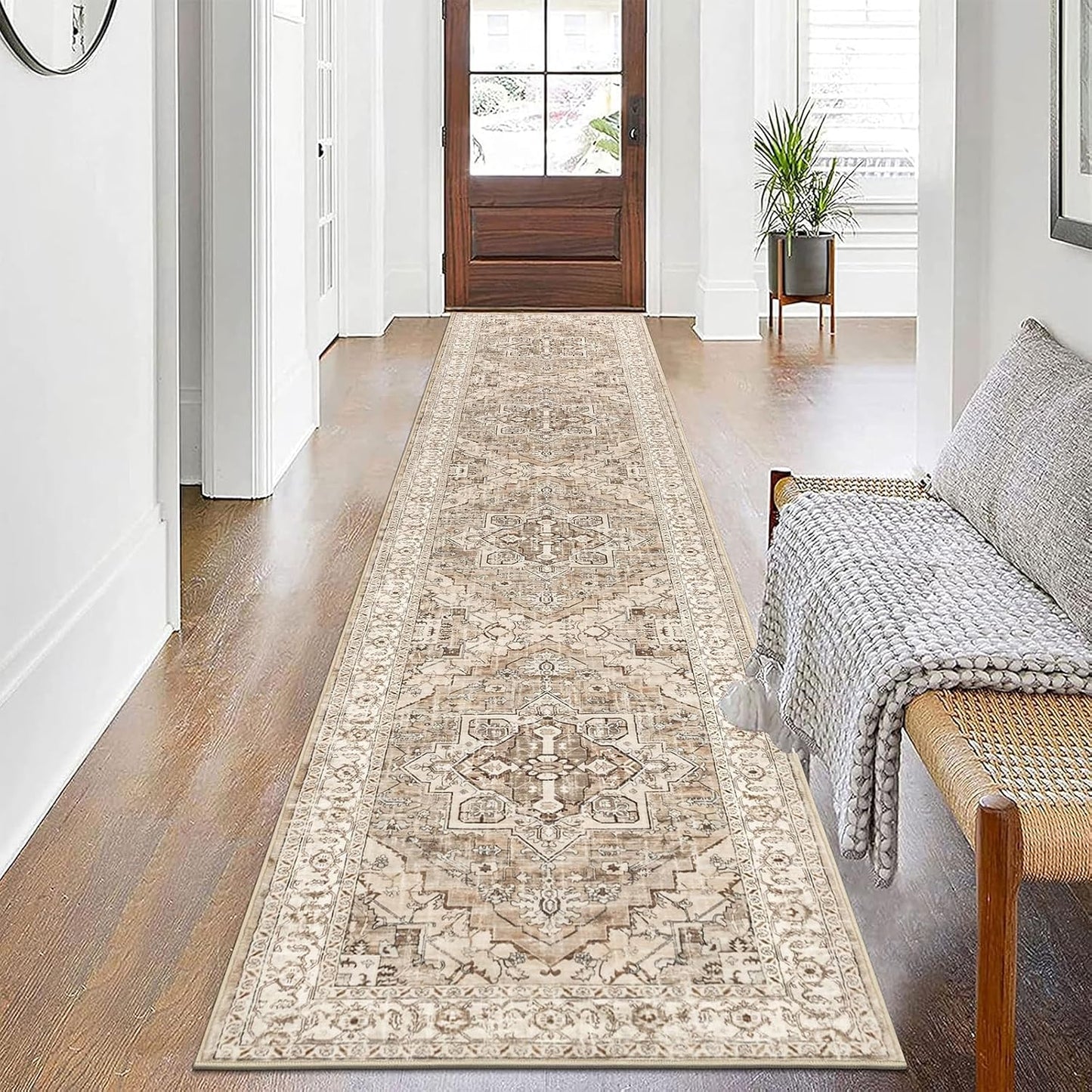 Alfombra Pasillo Antiderrap Boho Granja Beige Marrón