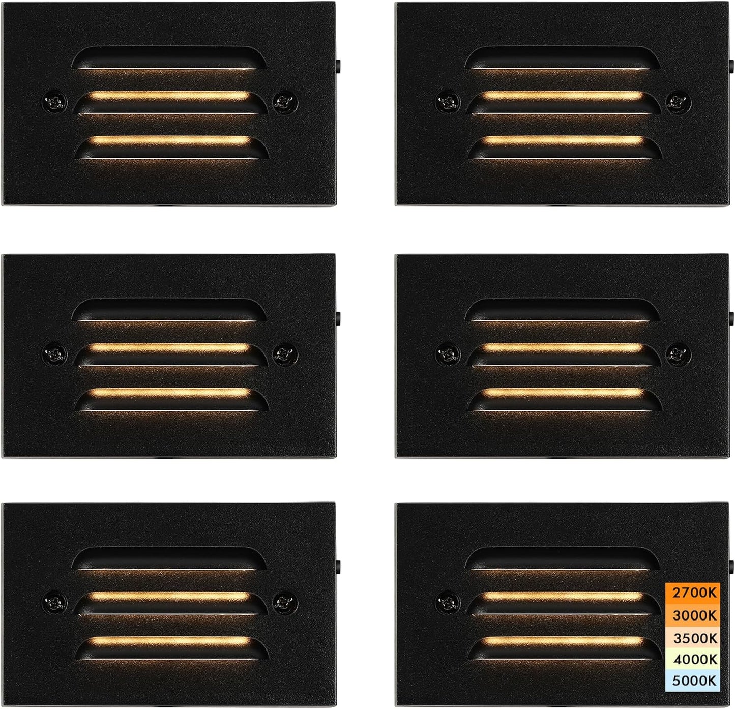Luz LED escalera 4pulg 12V 4W 6 Pzas color negro