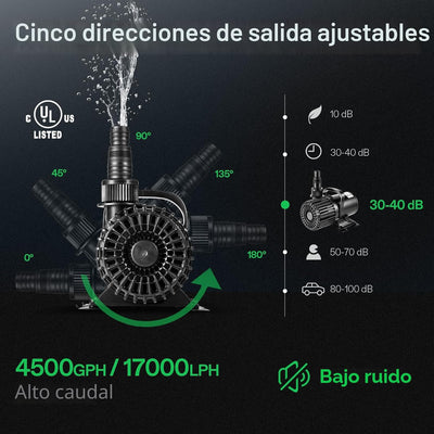 Bomba sumergible 4500 GPH 220 W ultra silenciosa estanque