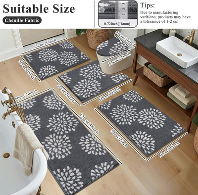 Set 5 Alfombras Baño Antideslizante Microfibra U-Shaped Gris Oscuro