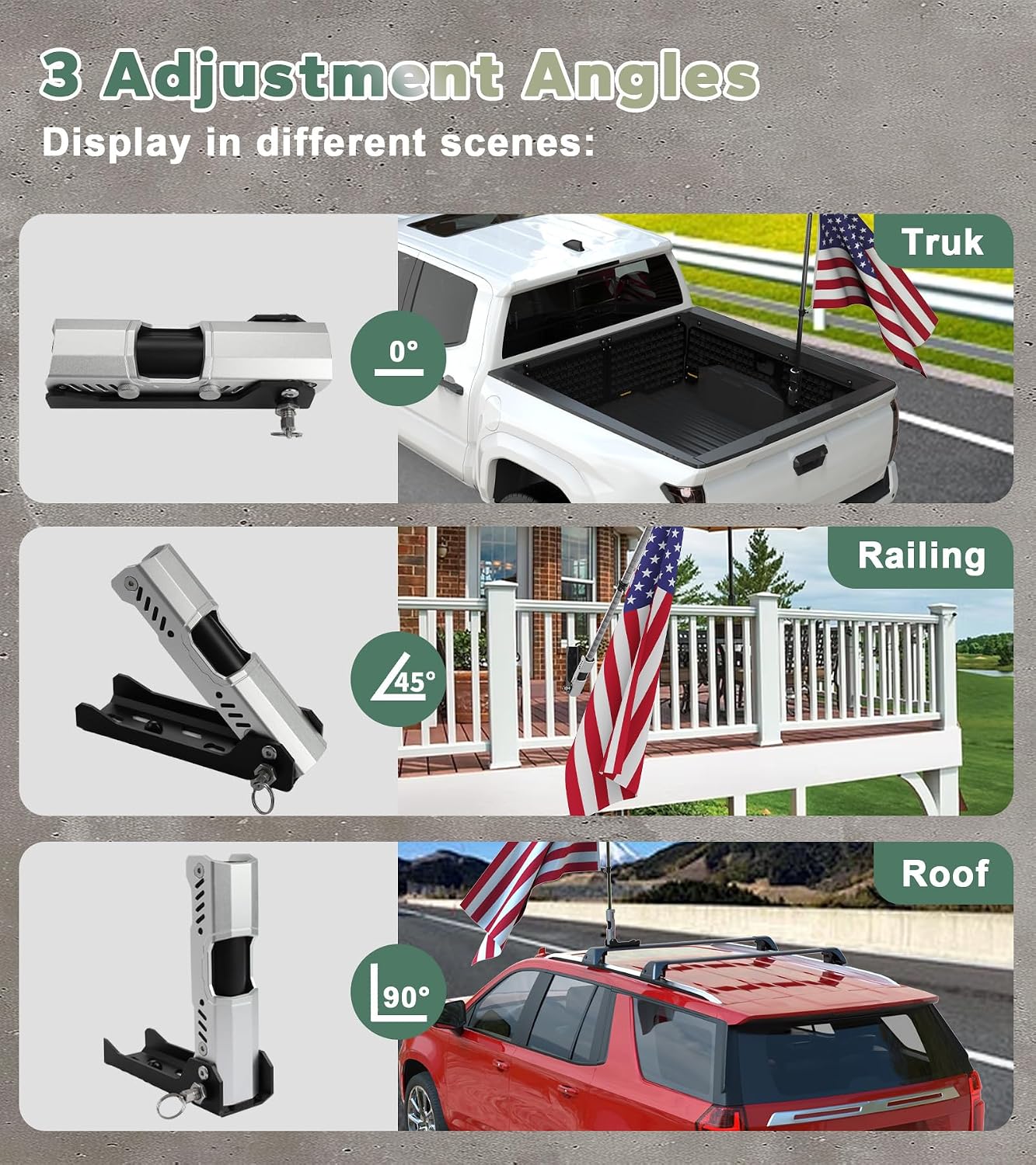 Soporte mástil bandera plegable ajustable 0°/45°/90°