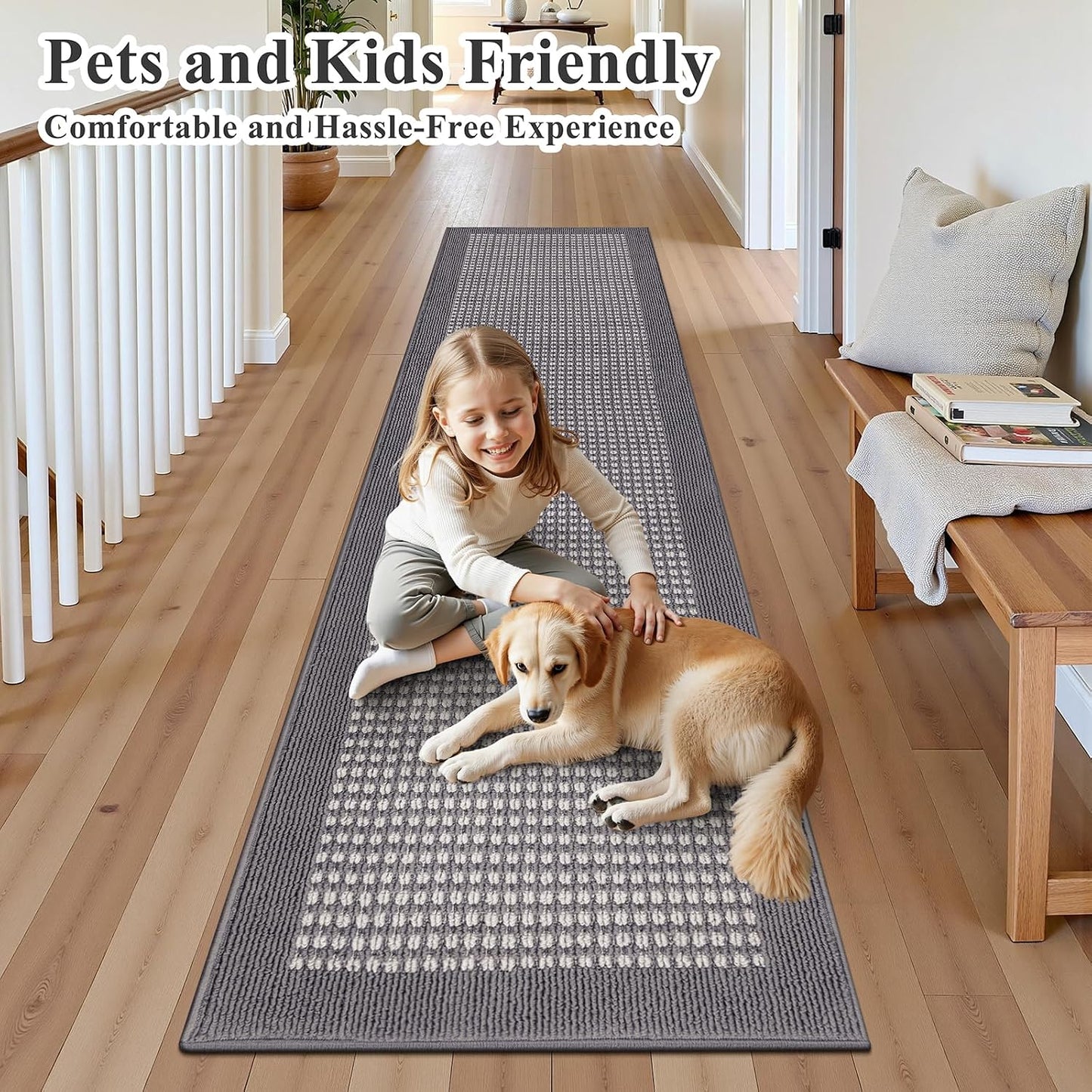 Alfombra pasillo 2x10ft antiderrap lavable gris