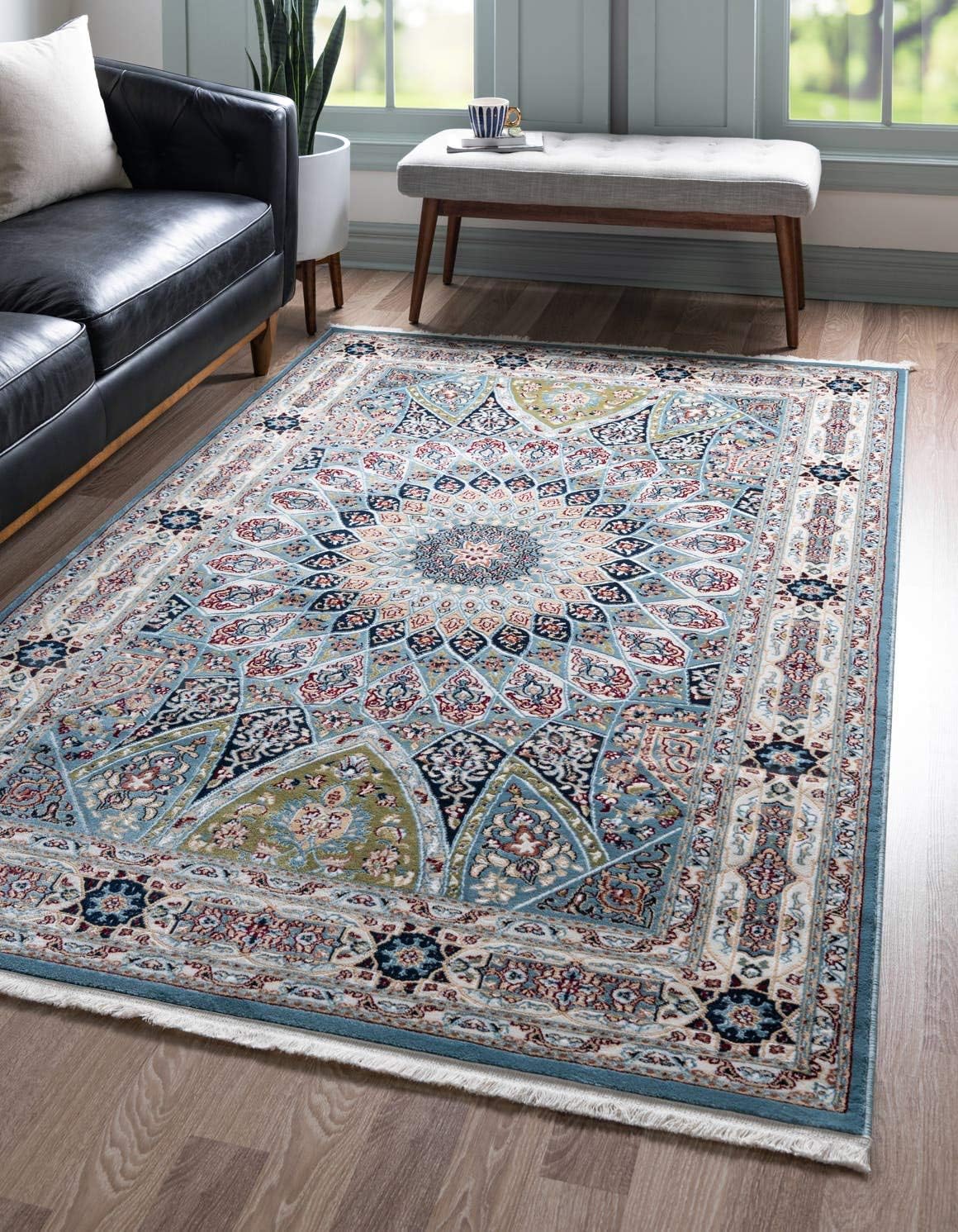 Alfombra rectangular 3x5" azul/borgoña