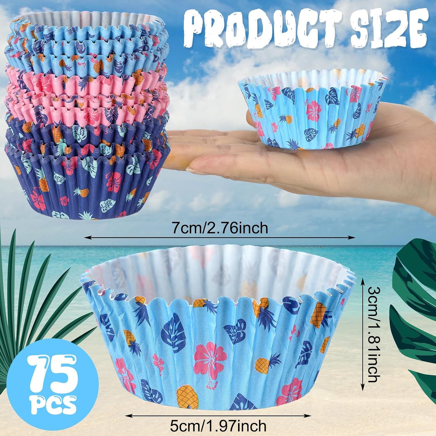 Forros Hawaianos Cupcakes Tazas Papel Azules Fiesta Playa