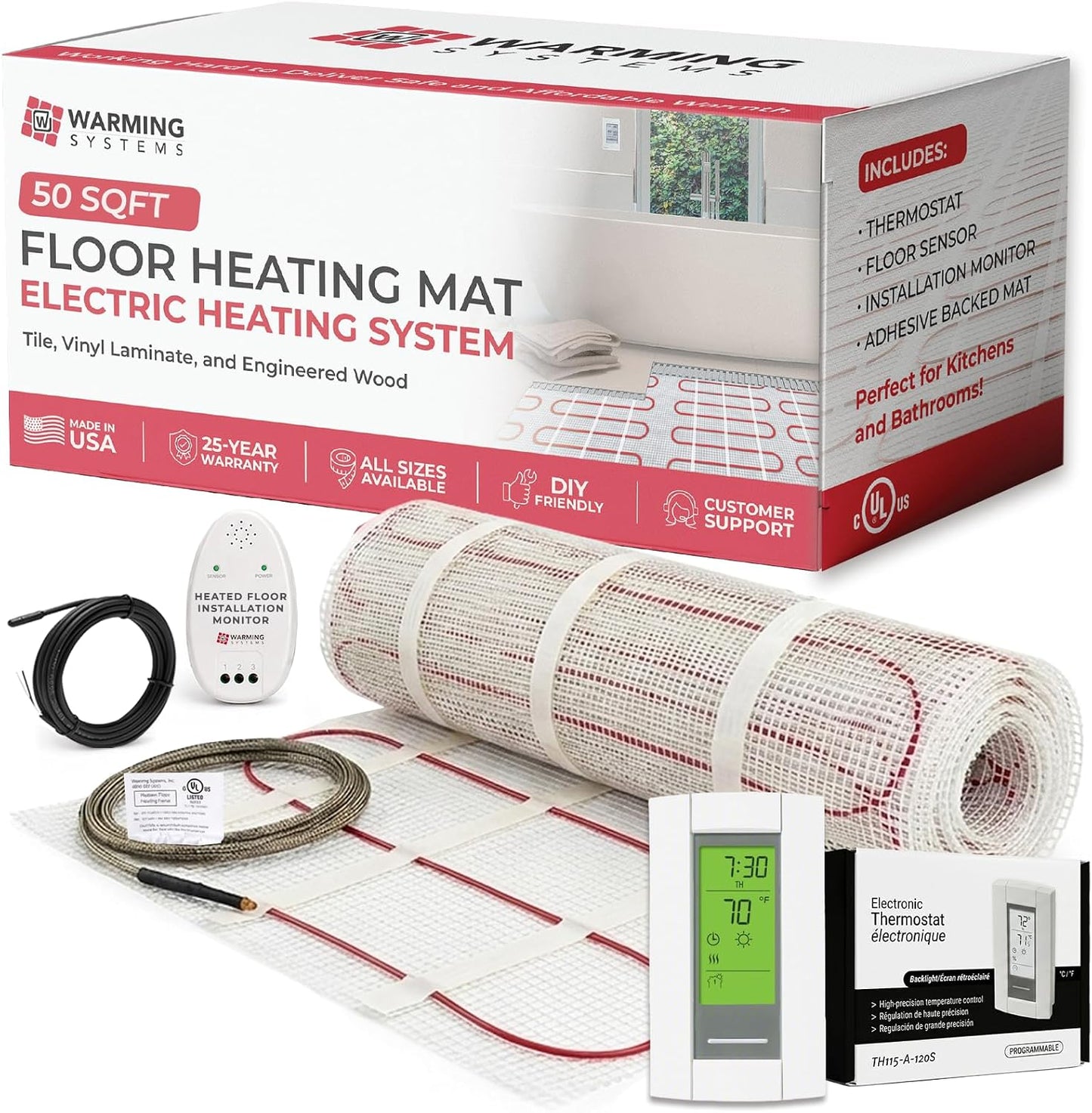 Alfombrilla calefacción eléctrica 50ft2 120V con termostato