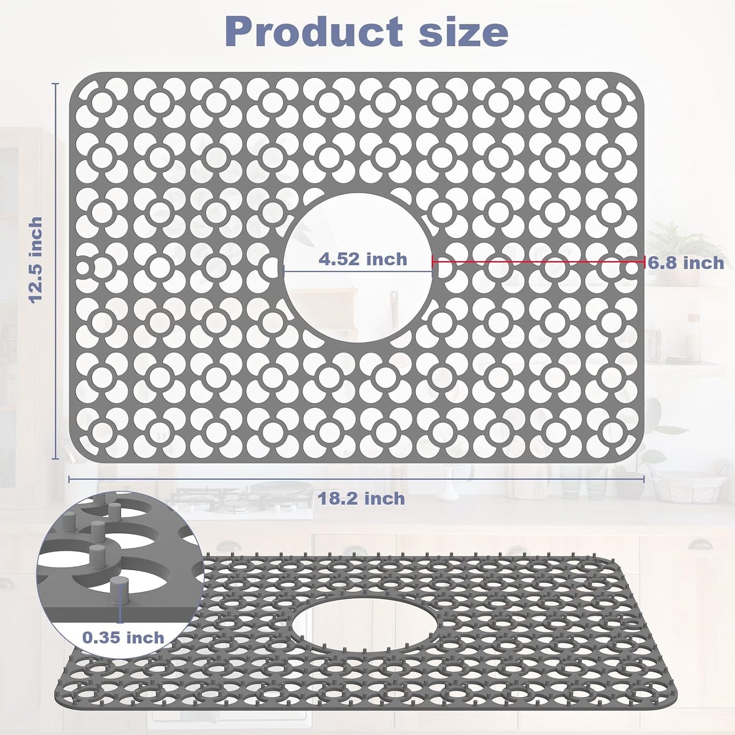 Protectores silicona fregadero 11.5x18.2pulg antideslizantes gris