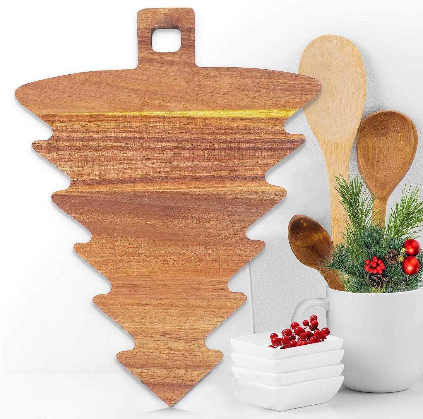 Tabla cortar madera forma árbol Navidad marrón