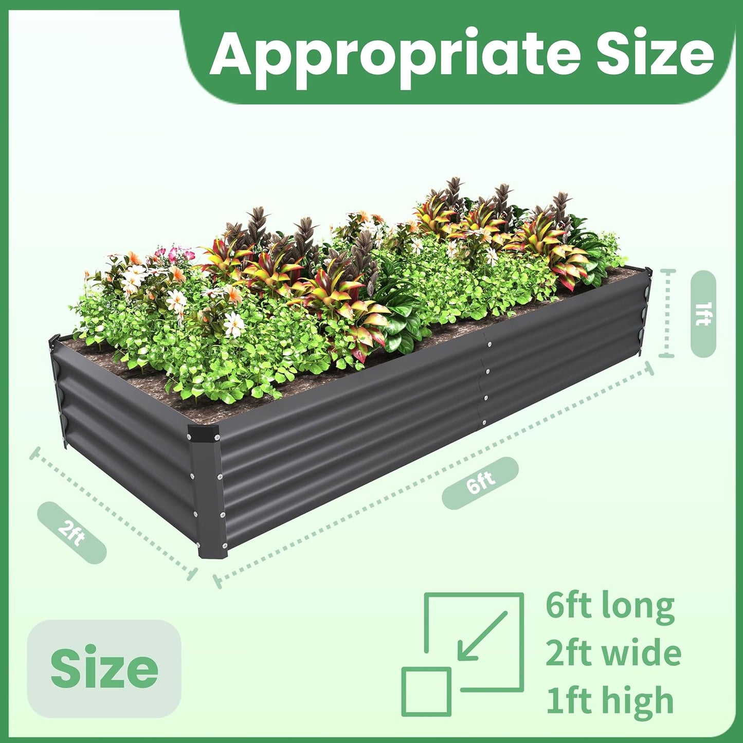 Kit cama jardín elevada metal 6x2ft caja maceta resistente