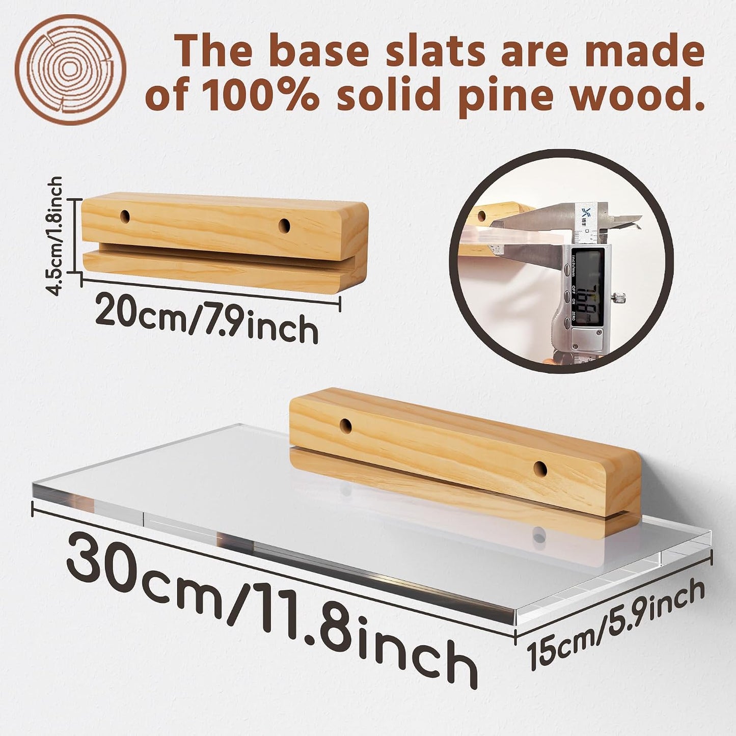 Estantes flotantes acrílicos base madera para plantas