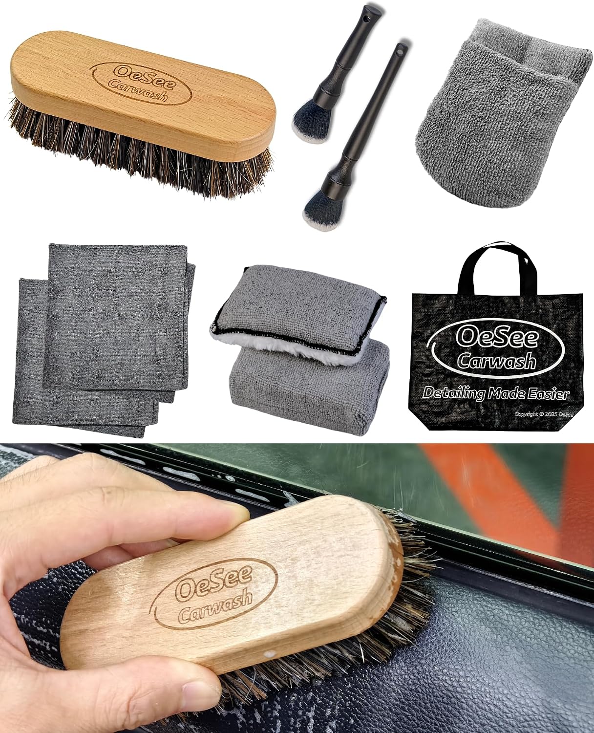 Kit limpieza coche 9 pzas para cuero tablero tapiceria