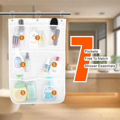 Organiz. ducha malla 7 bolsillos 17x26" blanco set 2