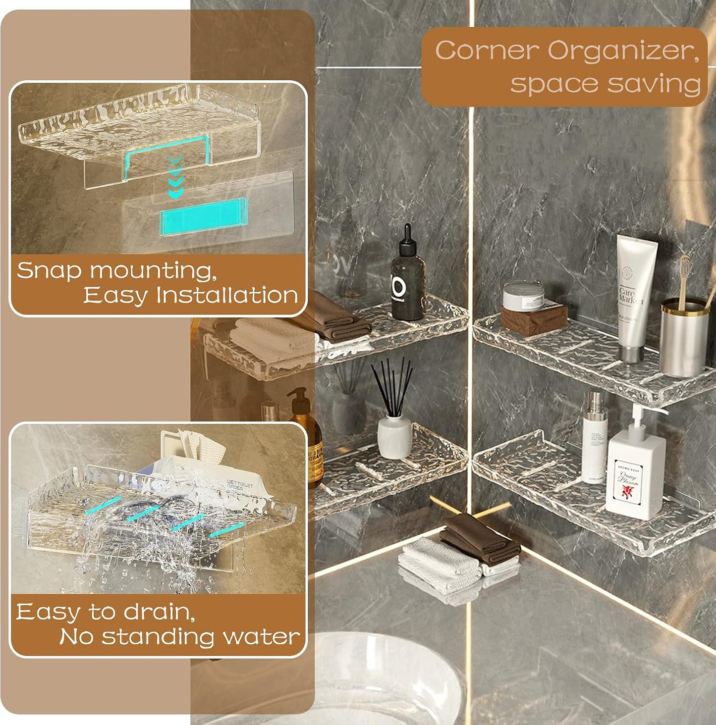 Organiz. ducha 2 Pzas estante flotante transparente