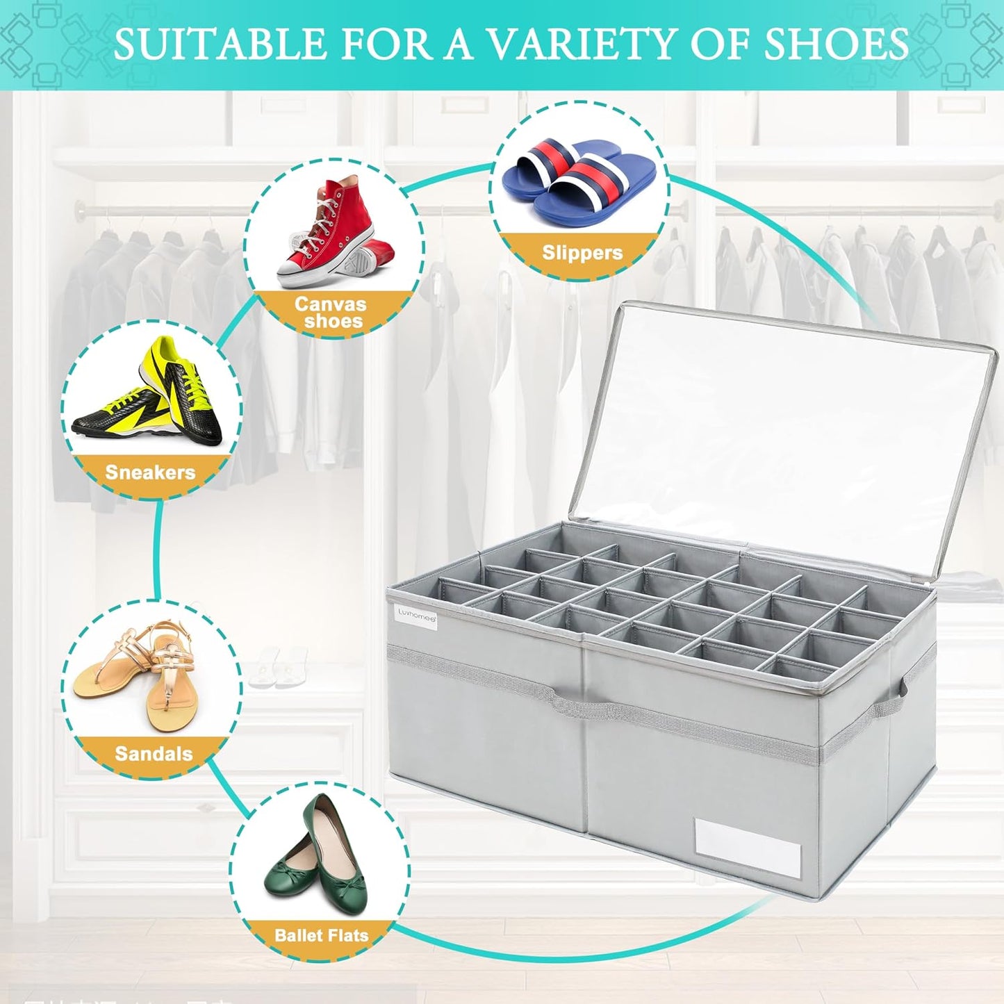 Organiz. zapatos 24 pares cajas transparentes plegables