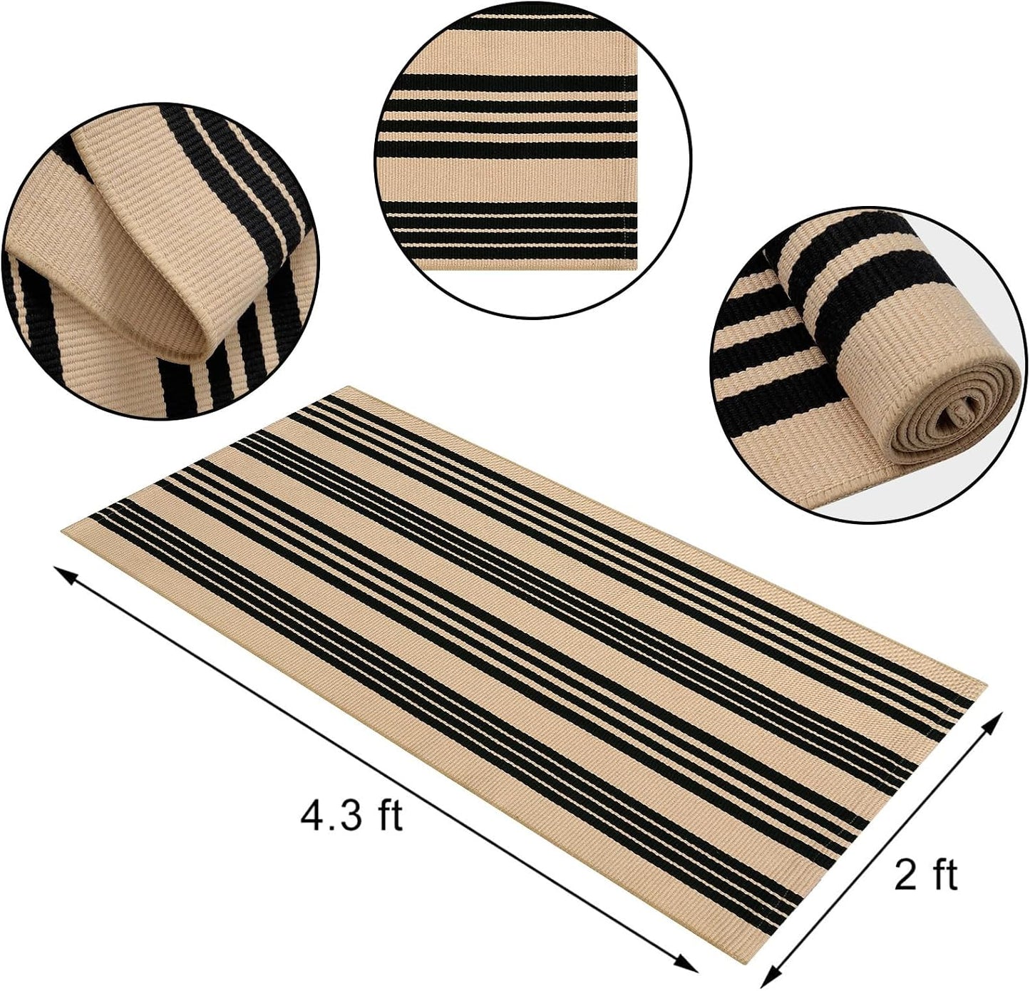 Tapete entrada exterior 2x4ft x3pulg algodón negro caqui reversible