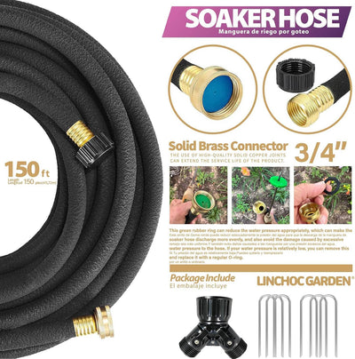 Manguera remojo 1/2pulg 150ft divisor Y ligera para riego raíces