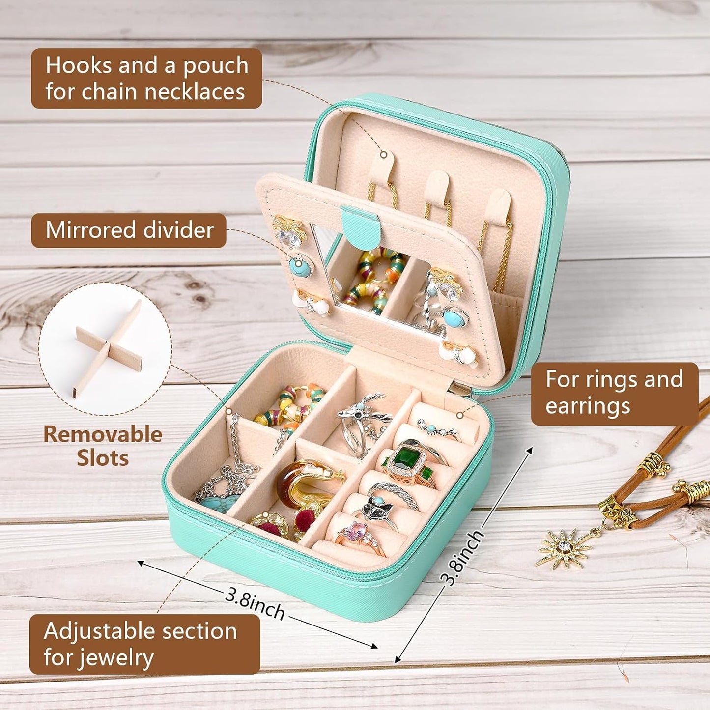 Caja joyero cuero genuino relieve turquesa marrón