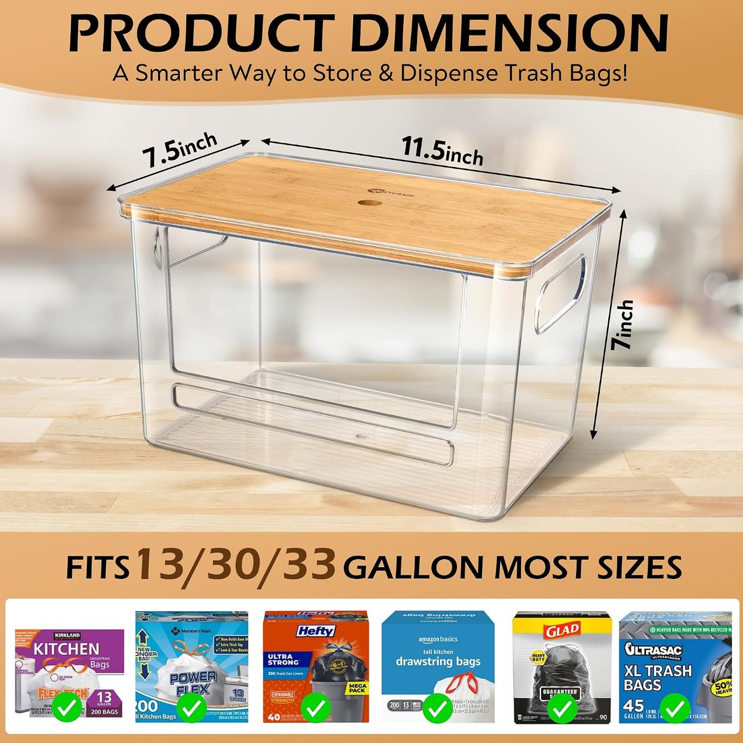 Dispensador bolsas basura apilables madera base antiderrap