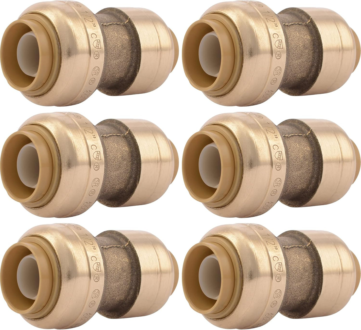Acoplamiento reductor 3/8x1/2 pulg latón 6 Pzas