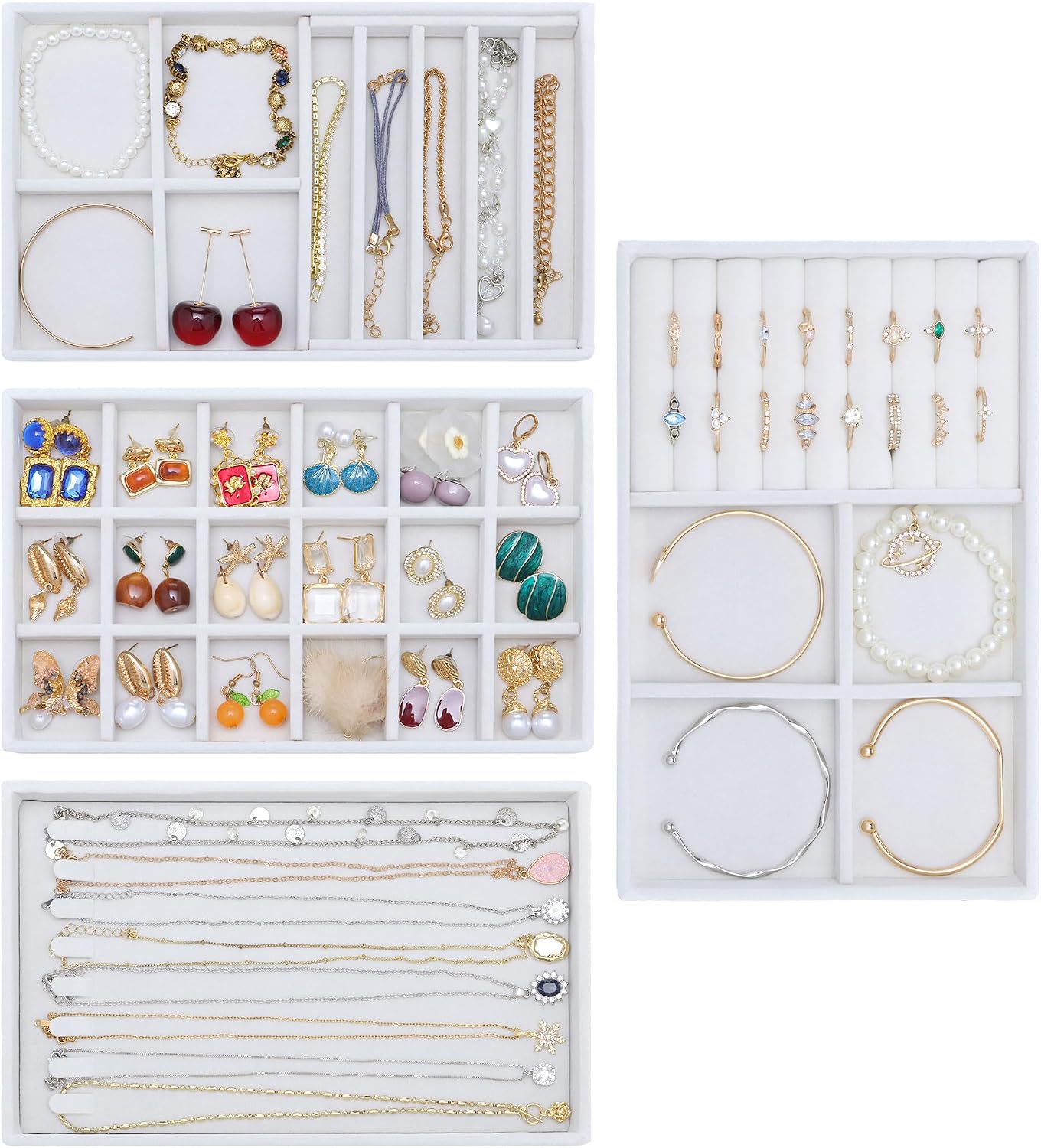 Bandeja terciopelo joyas 4 capas apilable cajón