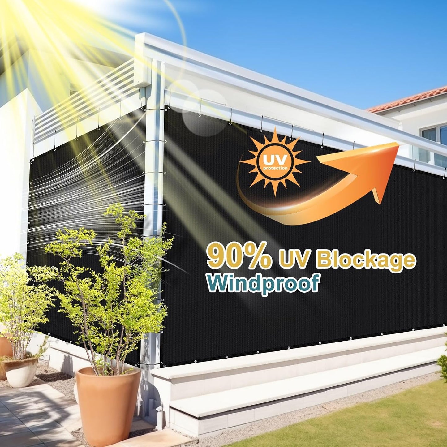 Toldo solar 90% para pérgola 4x6ft lona malla negro