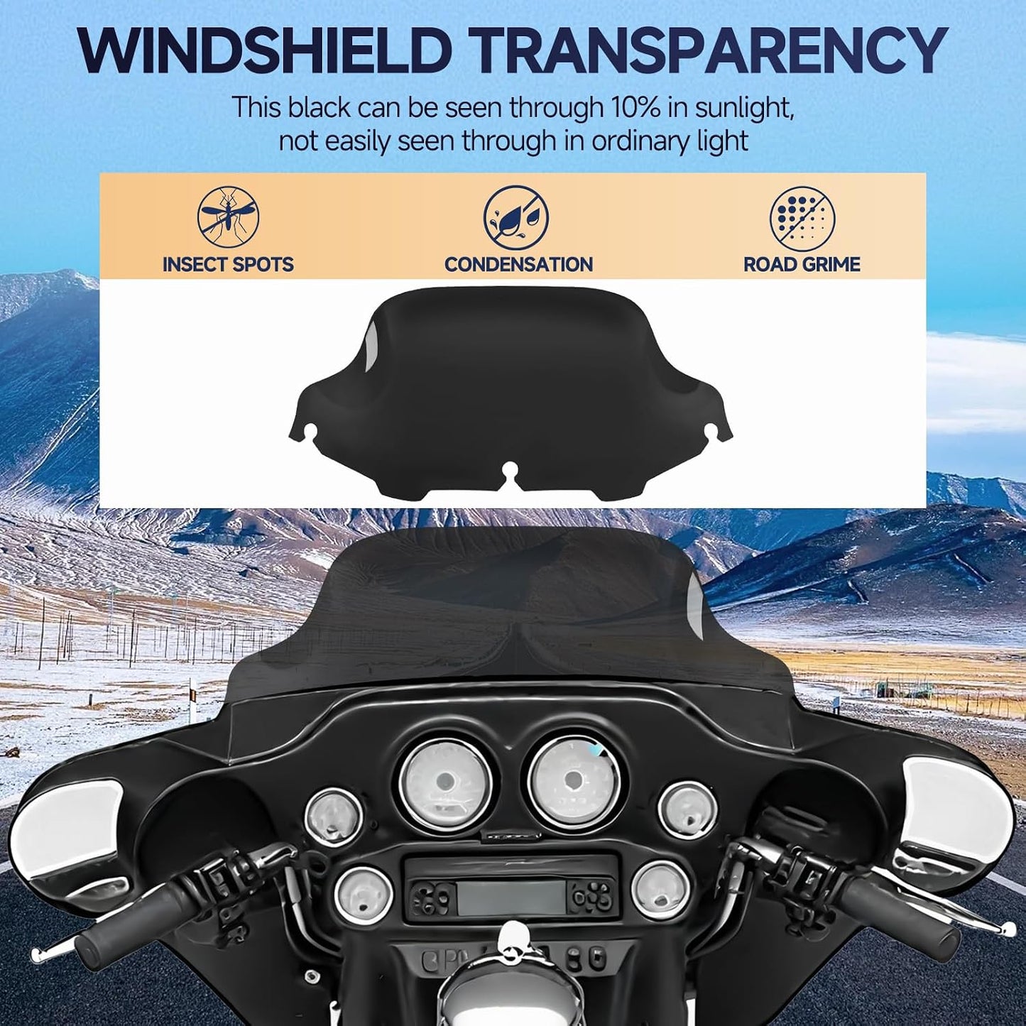 Parabrisas negro 8pulg para Harley Davidson Touring 96-13
