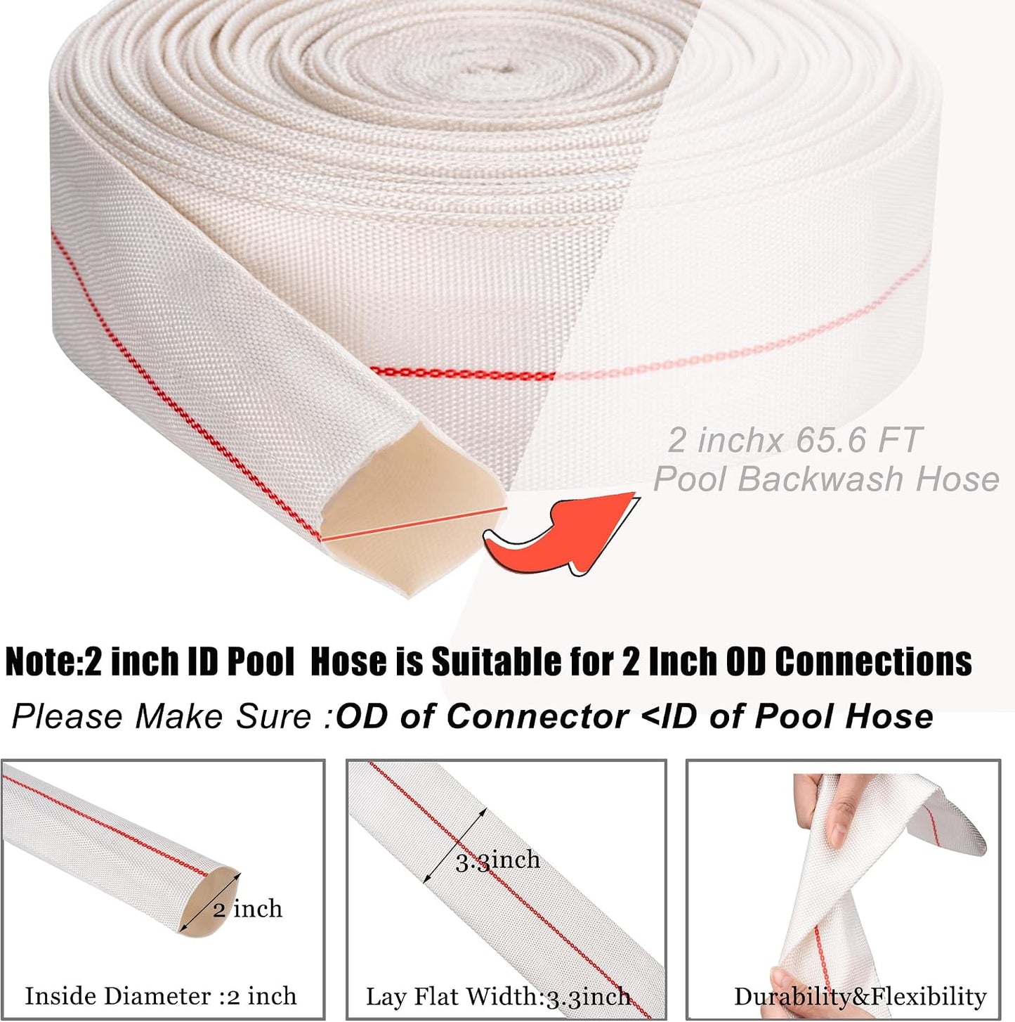 Manguera PVC 2pulg x 65.6ft con abrazaderas color blanco