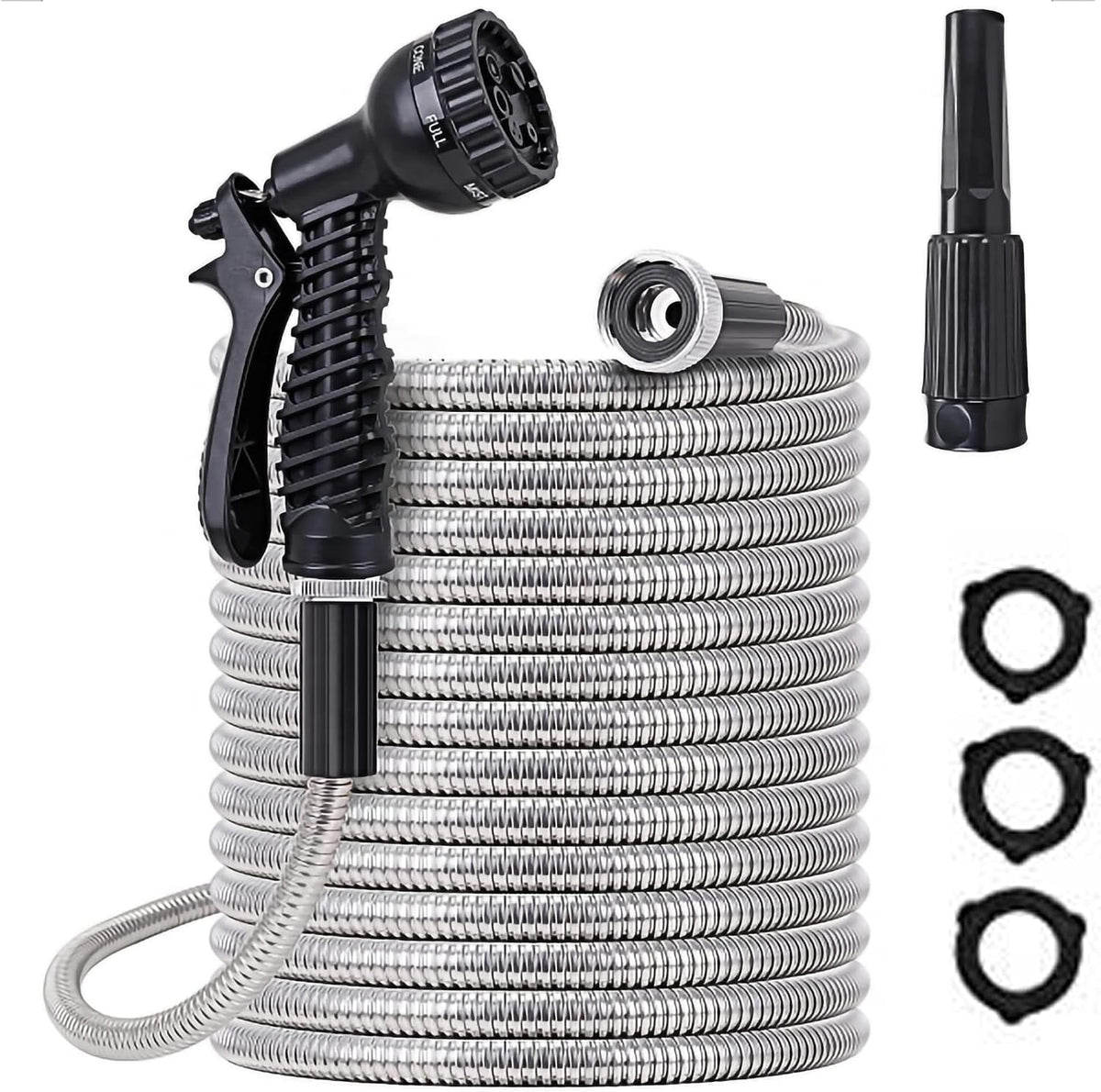 Manguera jardín acero inox 304 75ft con conector hembra a macho