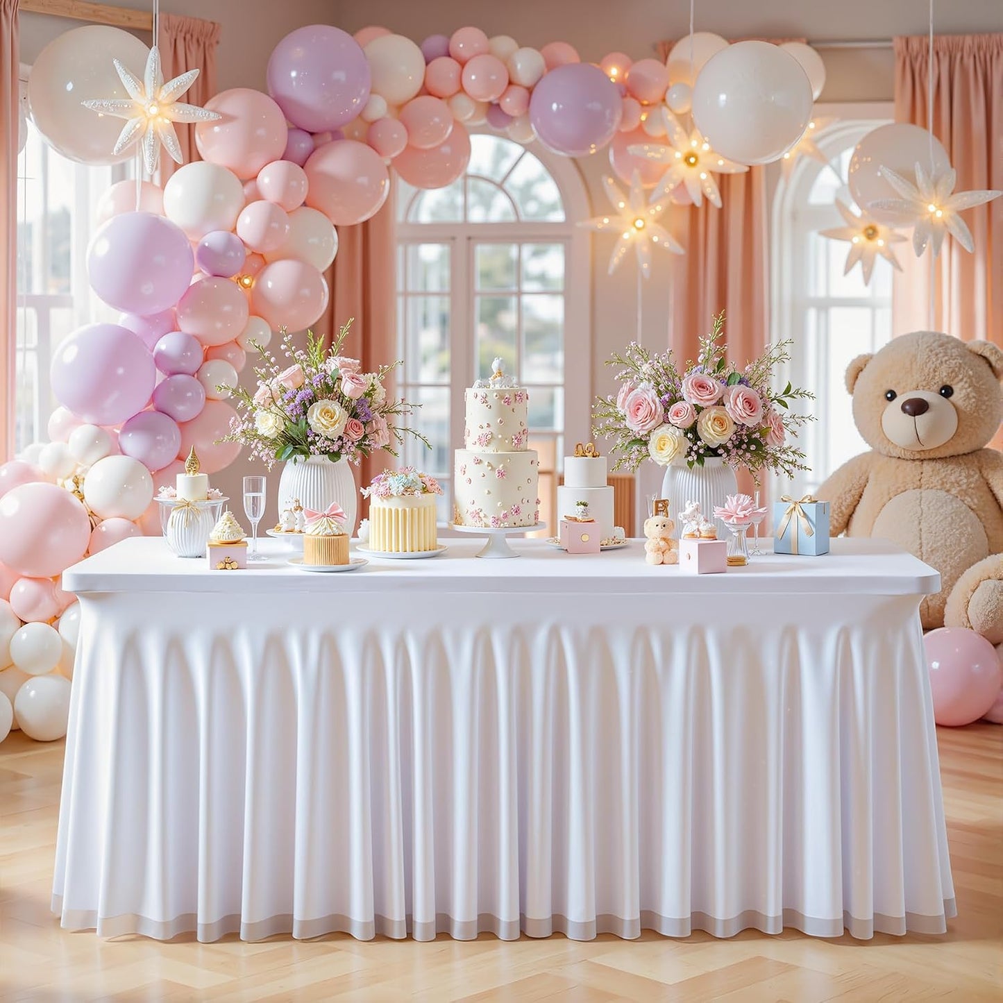 Mantel rectangular tul blanco elástico 6ft para bodas