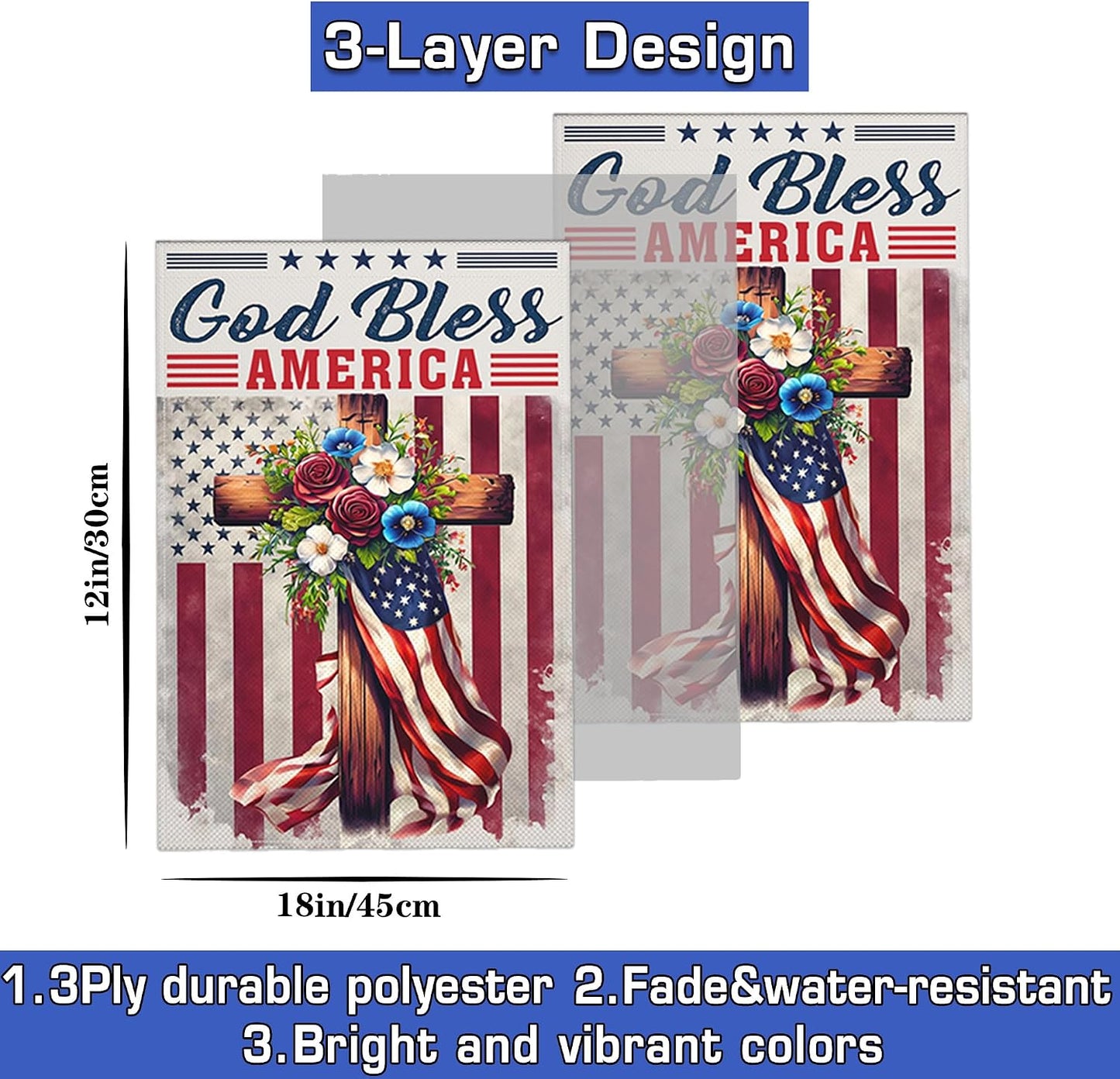 Banderas jardín doble cara 12x18pulg God Bless America
