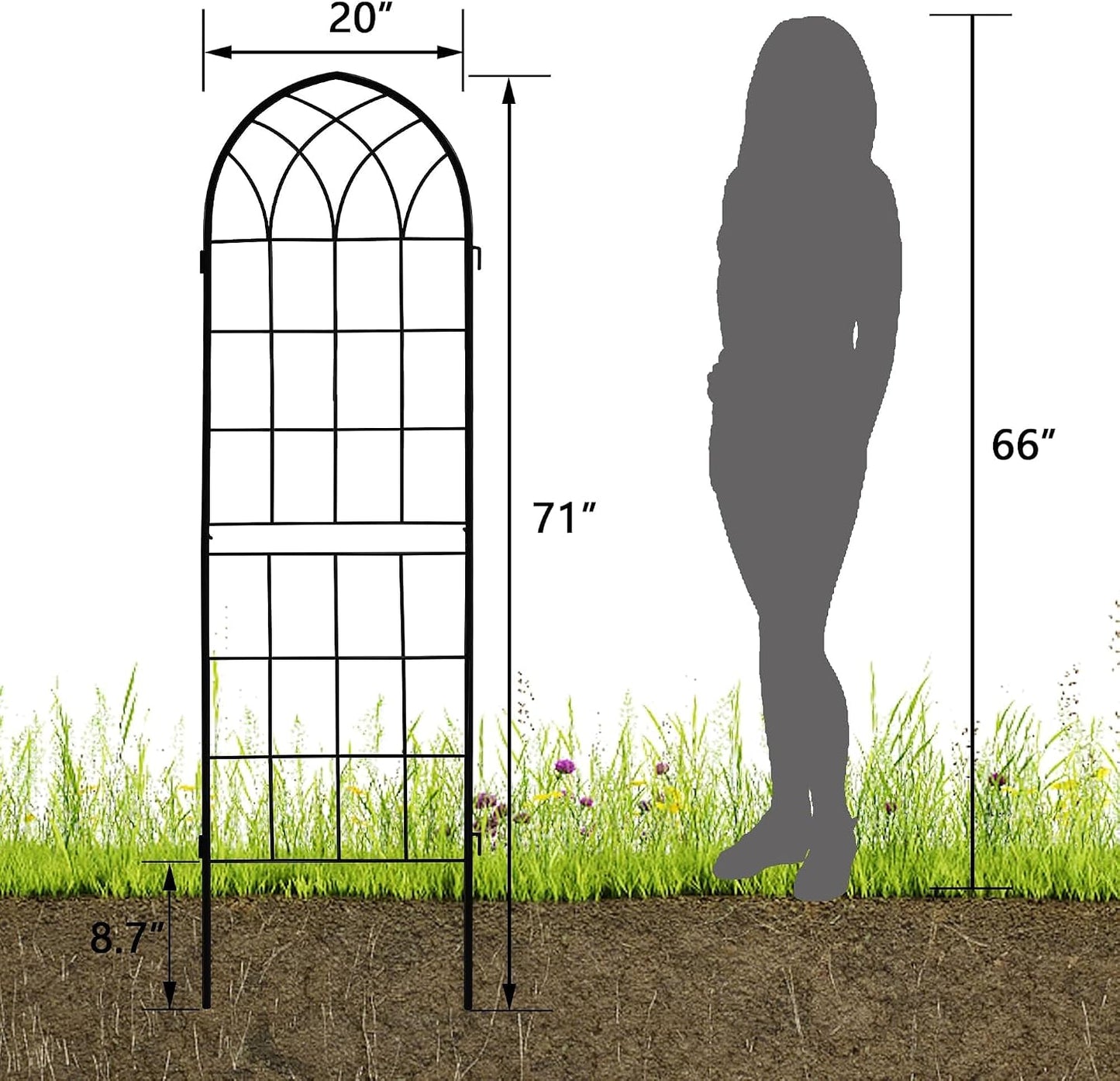 2 Arcos Hierro Rústico 71x20pulg Jardín con Enrejado Negro