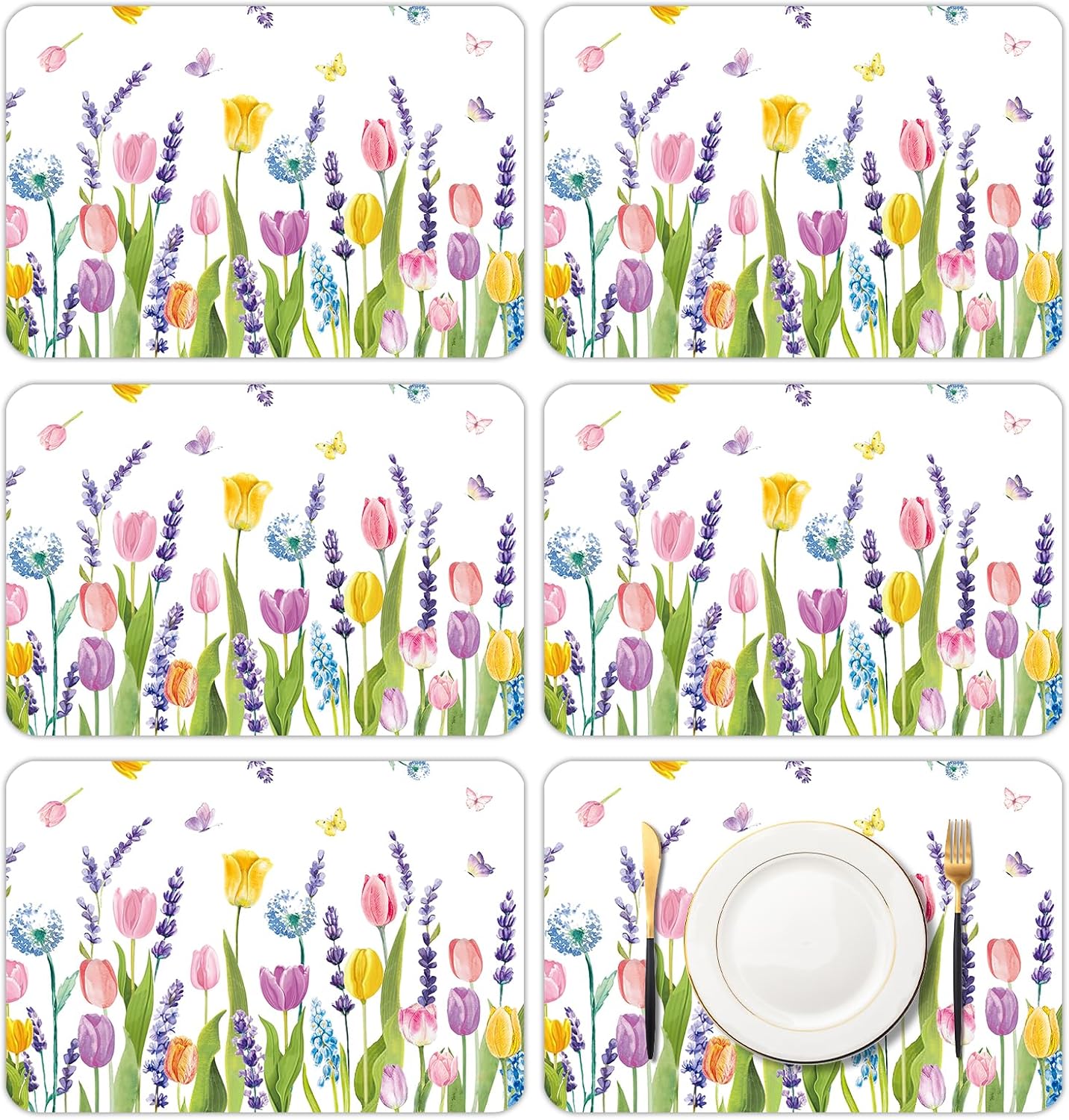 6 Manteles Tulipán Lavanda 11x16pulg Plástico Floral Boda Fiesta