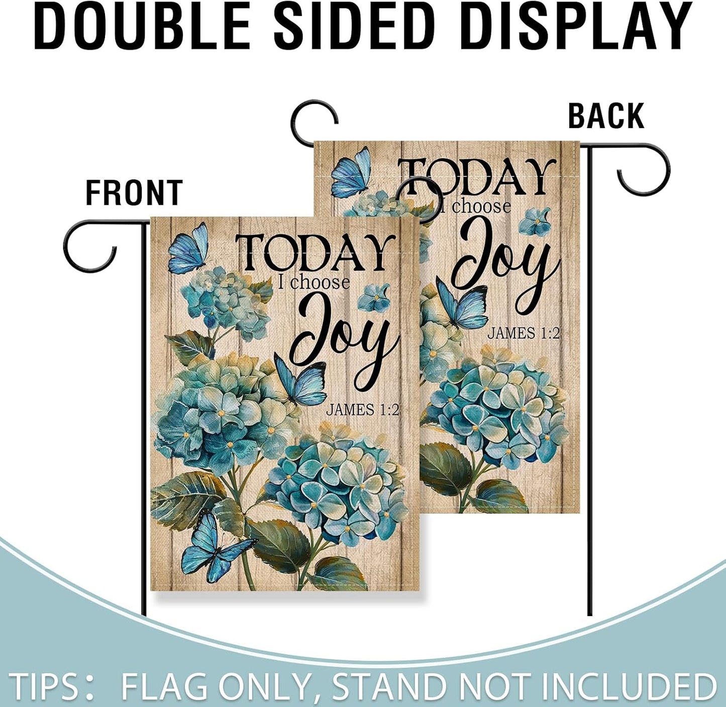 Bandera jardín hortensias azules flores mariposas doble cara