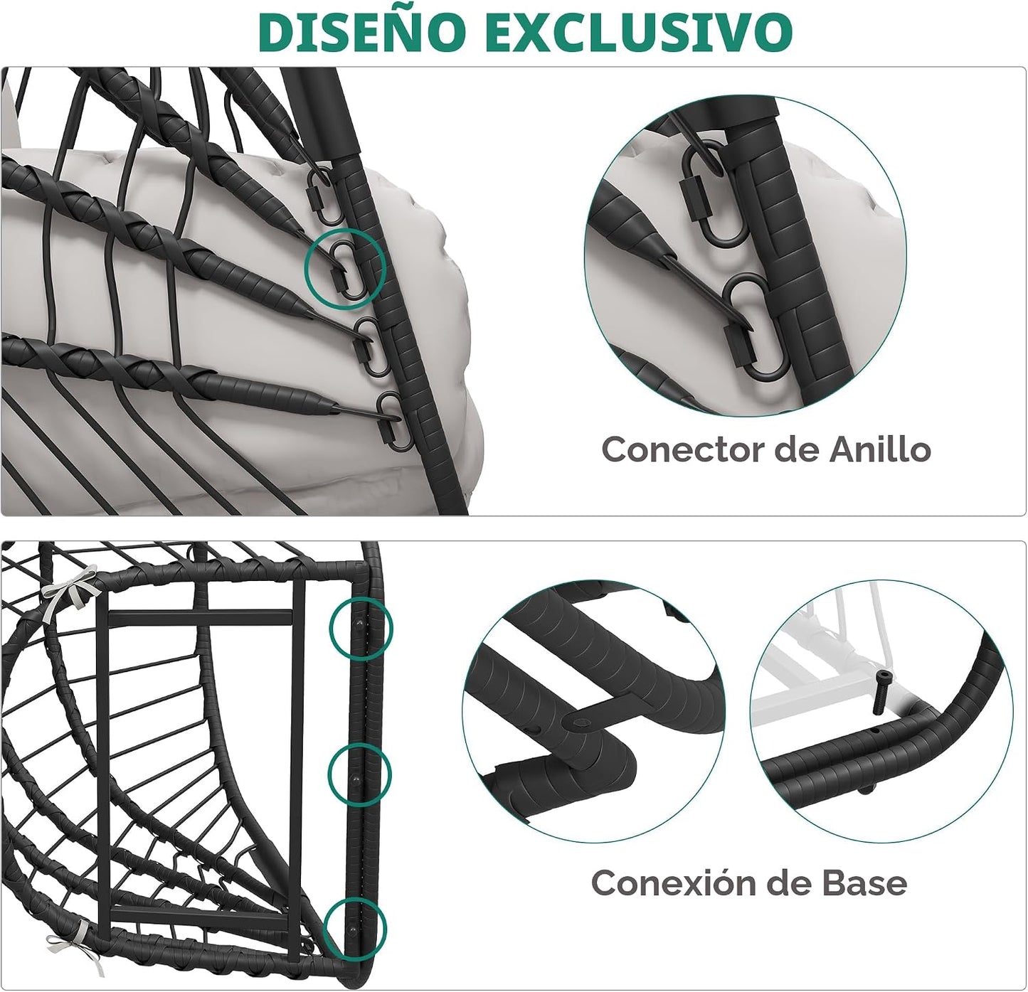 Silla colgante de huevo mimbre con cojín plegable para