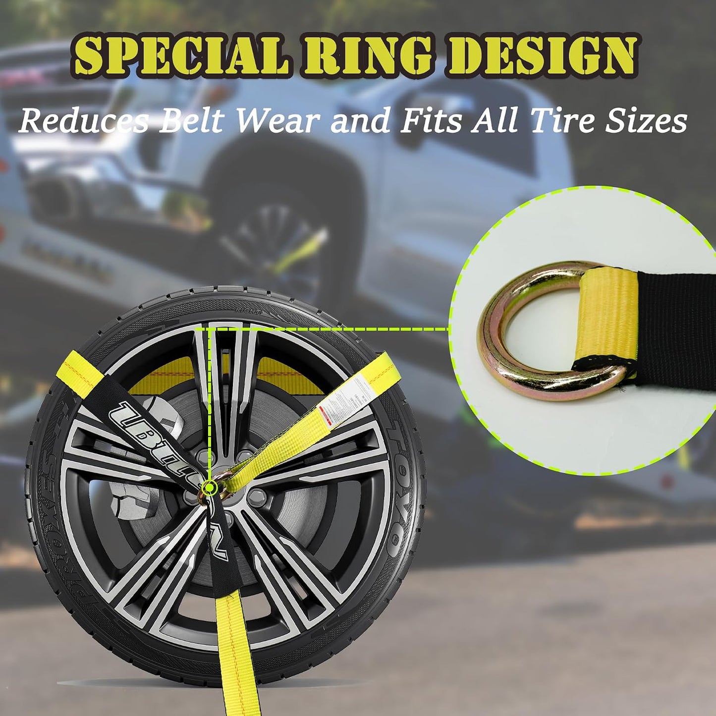 4 Correas Amarre Auto 2x96" 3300lb Ajustables