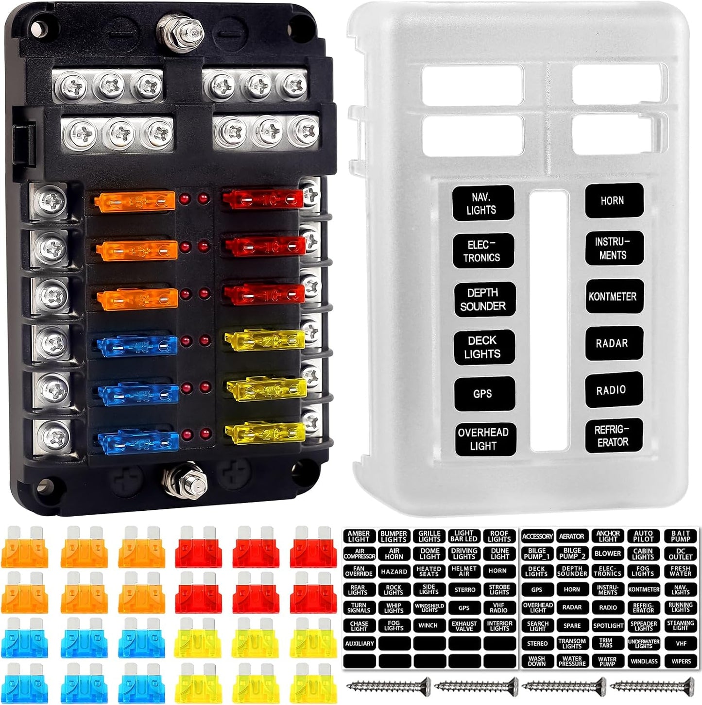 Bloque fusibles 12V con LED 12 circuitos automóvil