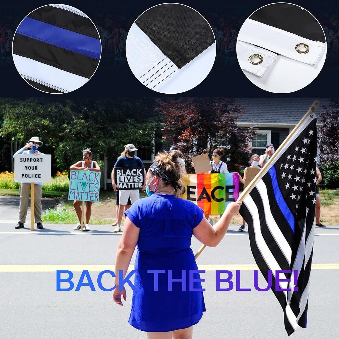 Banderas azul 5x8ft para exteriores policía