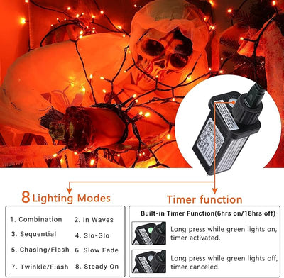 Tira luces LED Halloween 114" 300 luces 8 modos