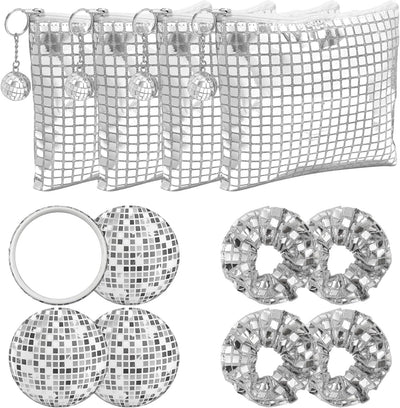 12 Bolsas Cosméticos Fiesta con Lentejuelas Plateadas Espejo