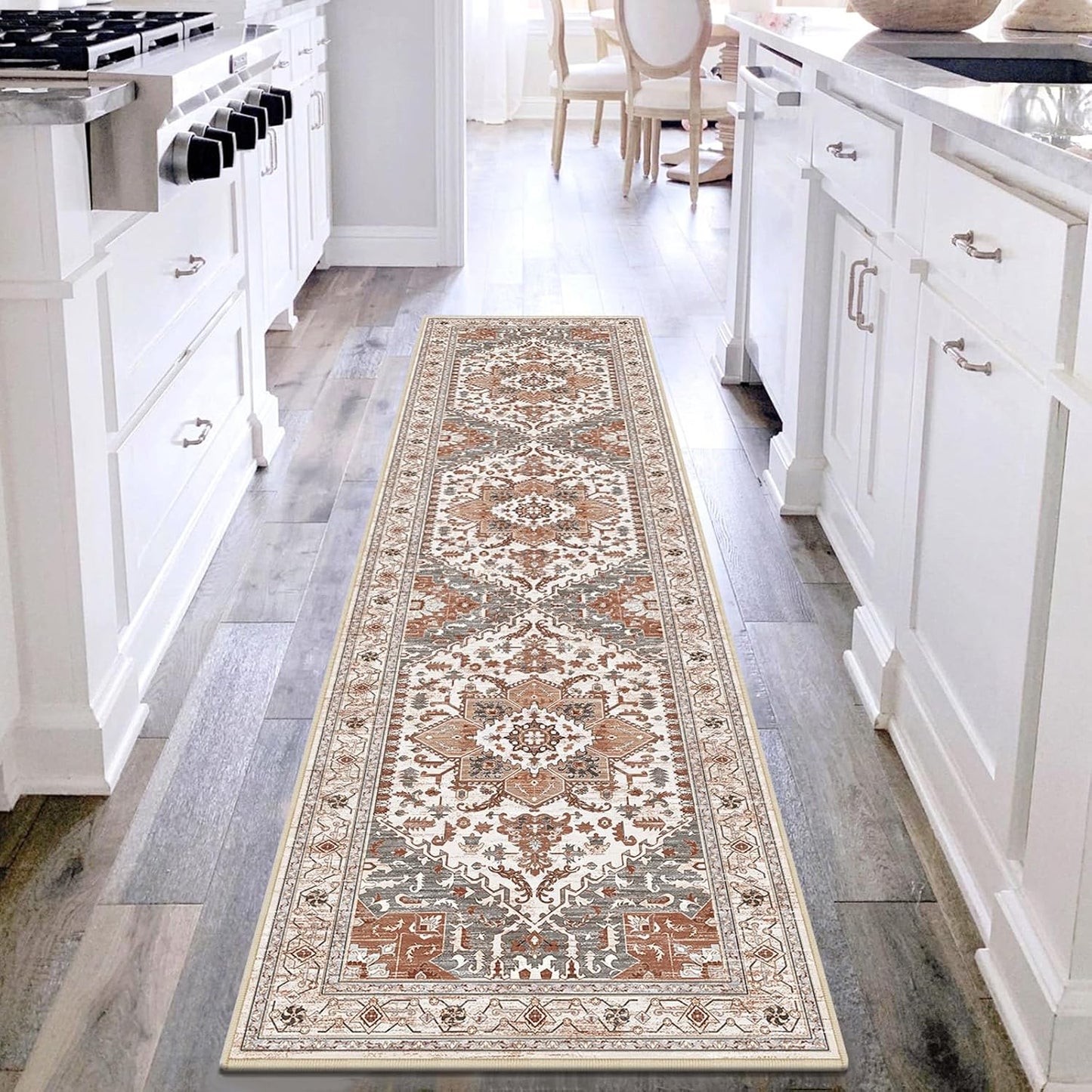 Alfombra pasillo lavable antiderrap boho vintage 2x8pulg