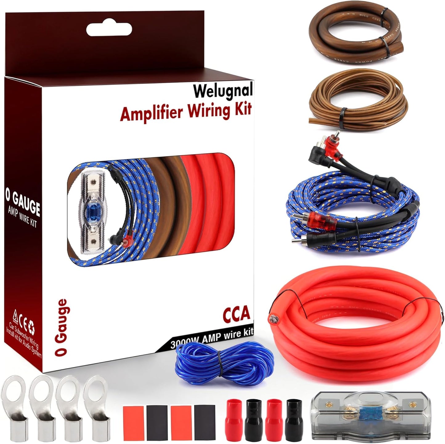 Kit cableado audio auto 17pies CCA 0AWG soporte fusible 100A