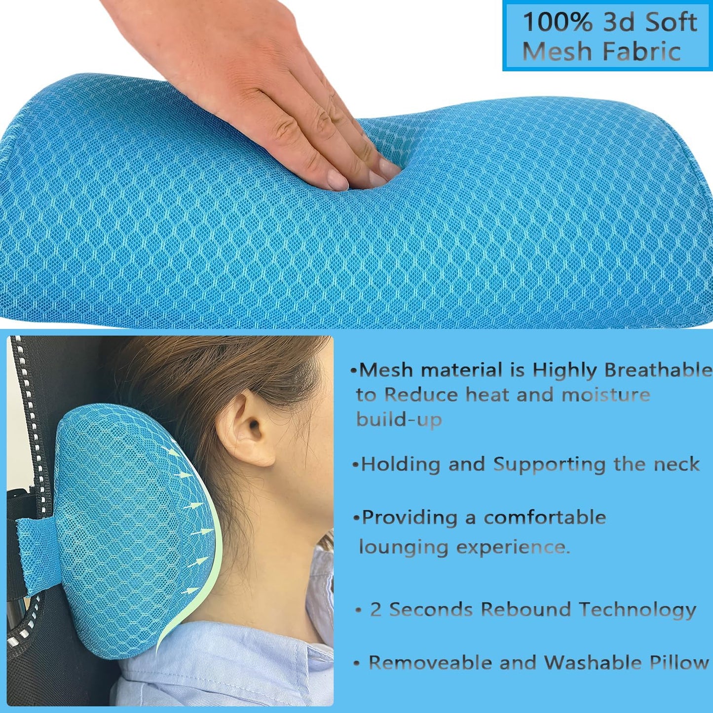 Almohada reposacabezas malla 3D elástica tumbona spa azul