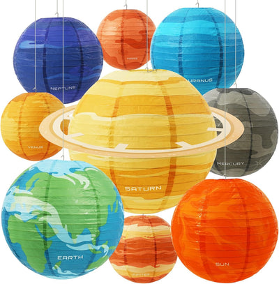 9 Faroles Papel Planeta Espacial 12pulg Decoración Fiesta Niños