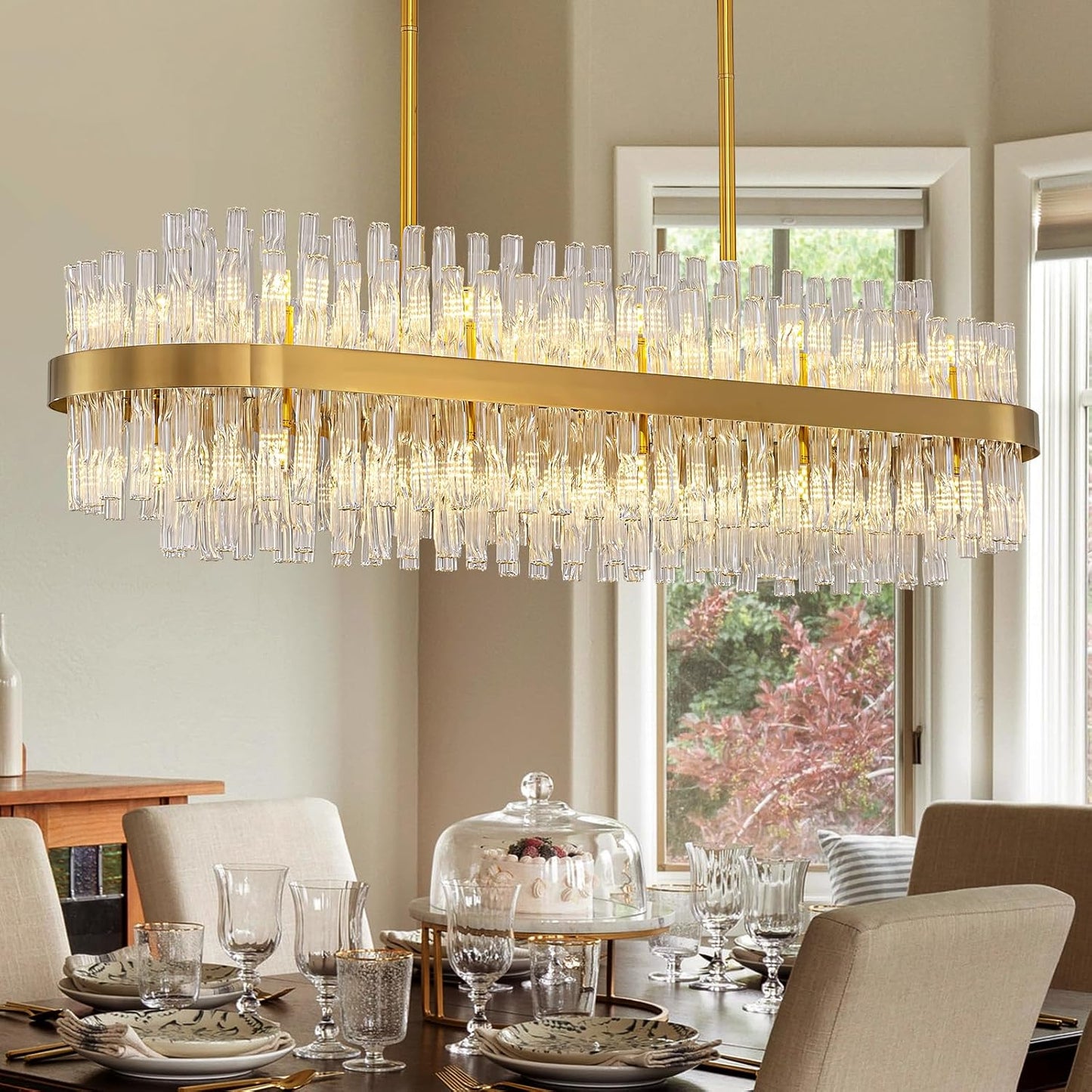 Candelabro rectangular dorado 20 luces comedor cocina