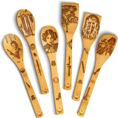 Juego cucharas y espátulas madera para fanáticos Star Warz