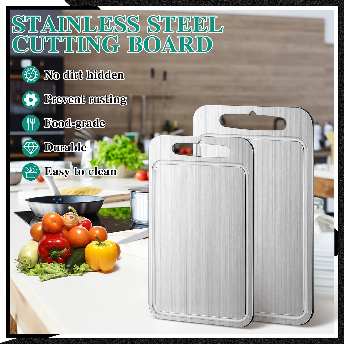 Tabla cortar acero inox 304 para cocina 2 pzas 11.4x7.9pulg