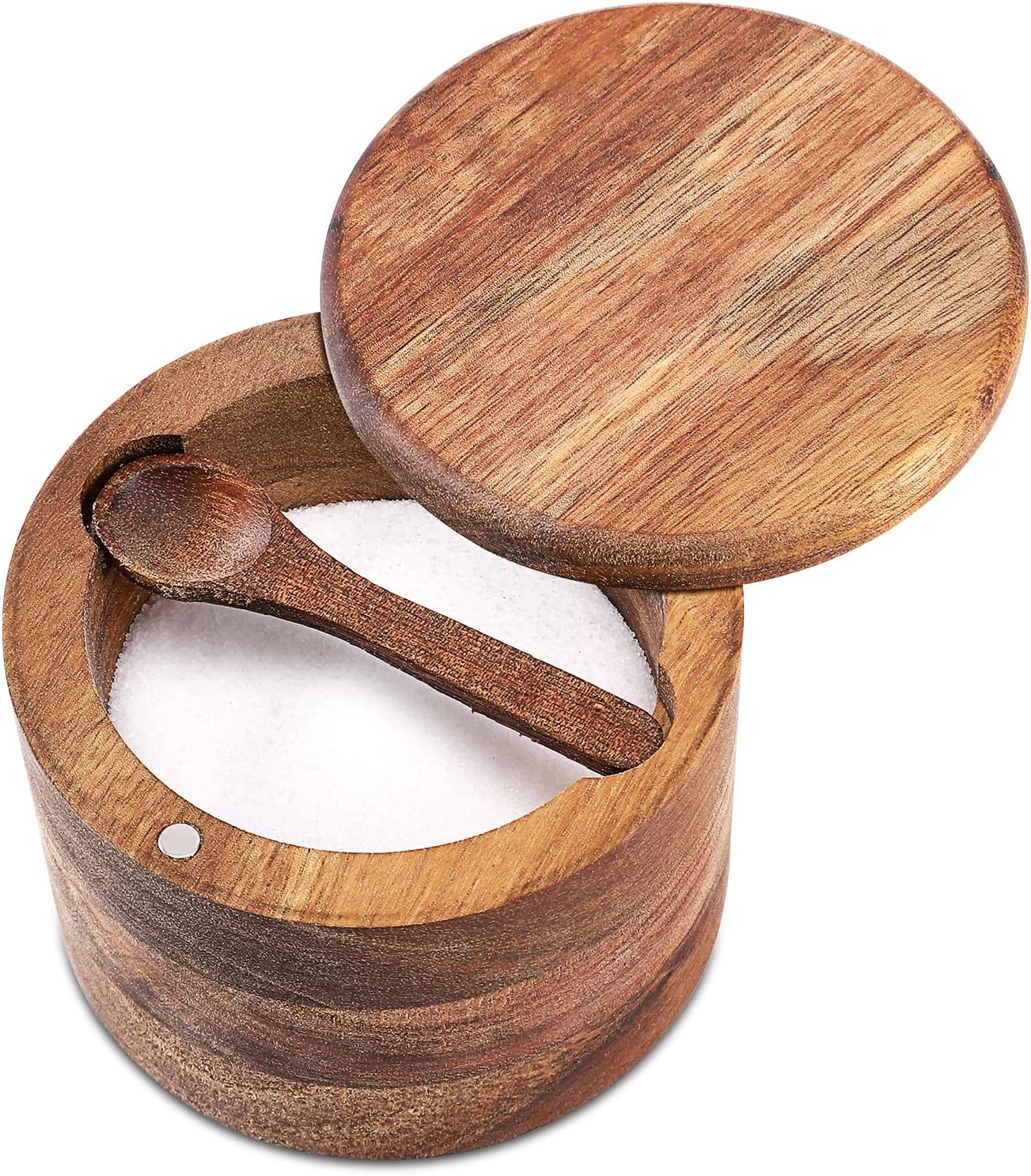 Cuenco acacia sal pimienta con cuchara y tapa magnética